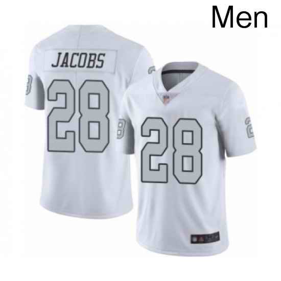 Mens Oakland Raiders 28 Josh Jacobs Elite White Rush Vapor Untouchable Football Jersey